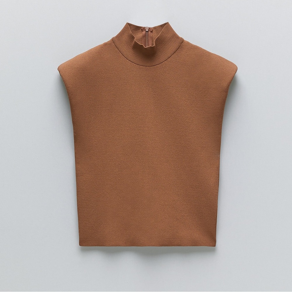 Zara Brown Structured Crop Top